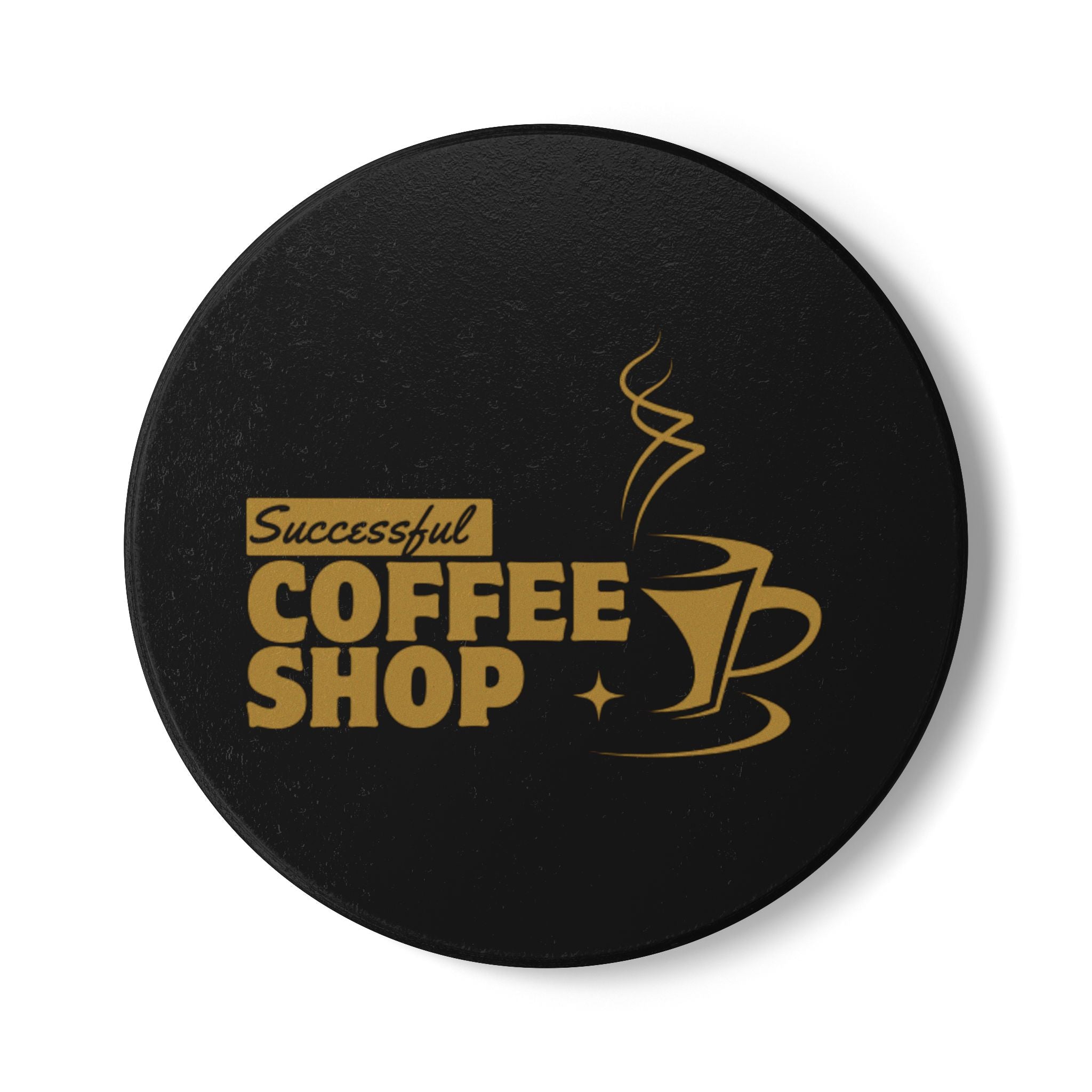 Successful Coffee Shop Ceramic Coaster — Gold Coffee Cup Design