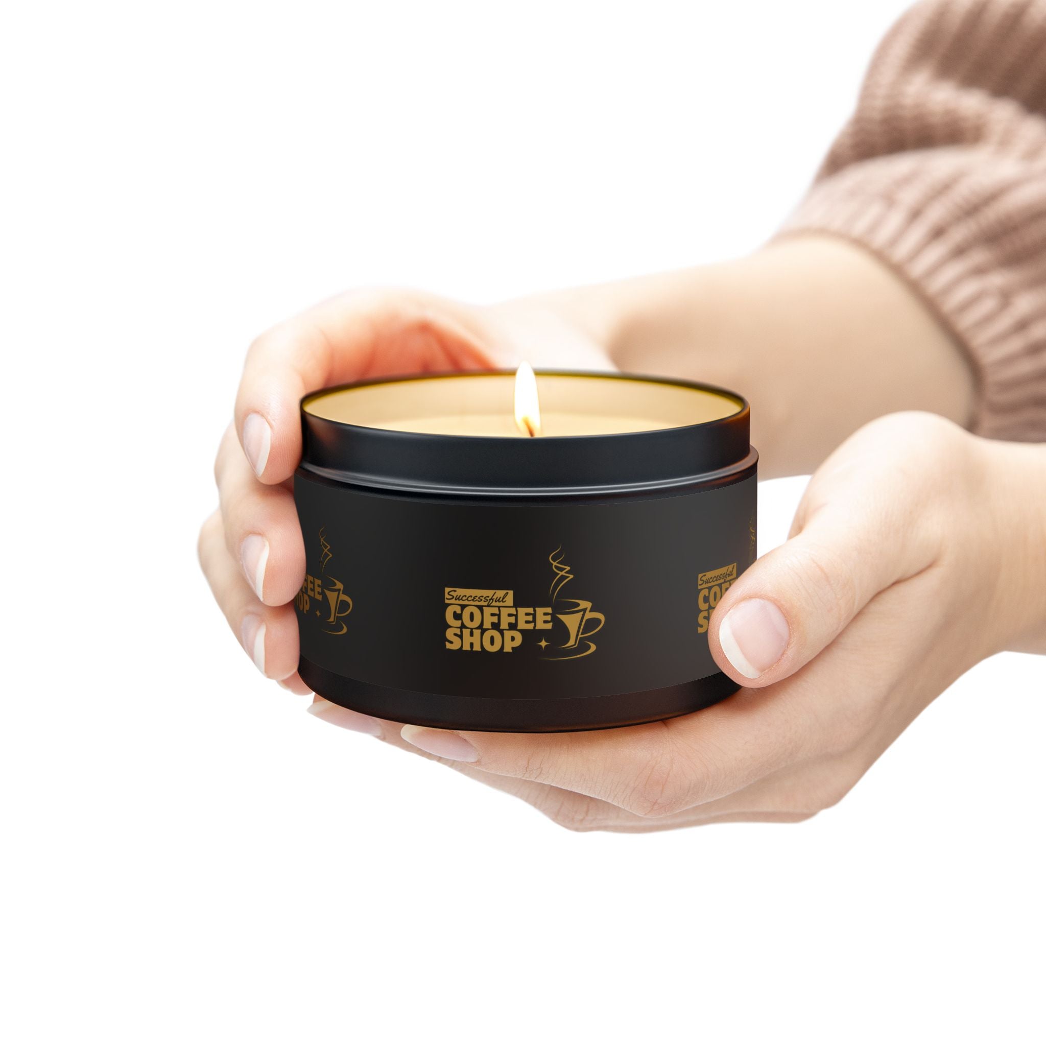 Coffee Shop Tin Candle — Rich Espresso Scented Candle in Black Tin