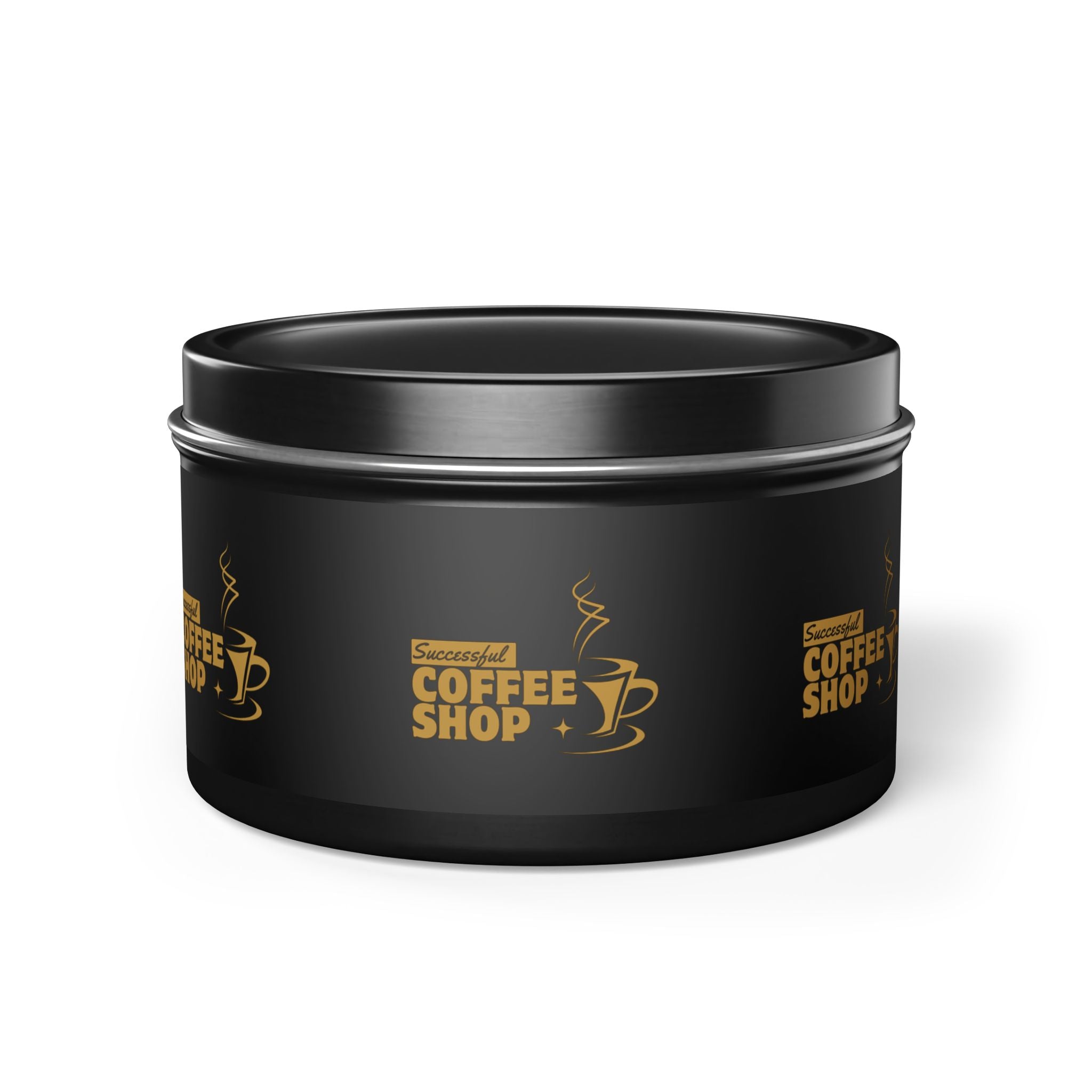 Coffee Shop Tin Candle — Rich Espresso Scented Candle in Black Tin